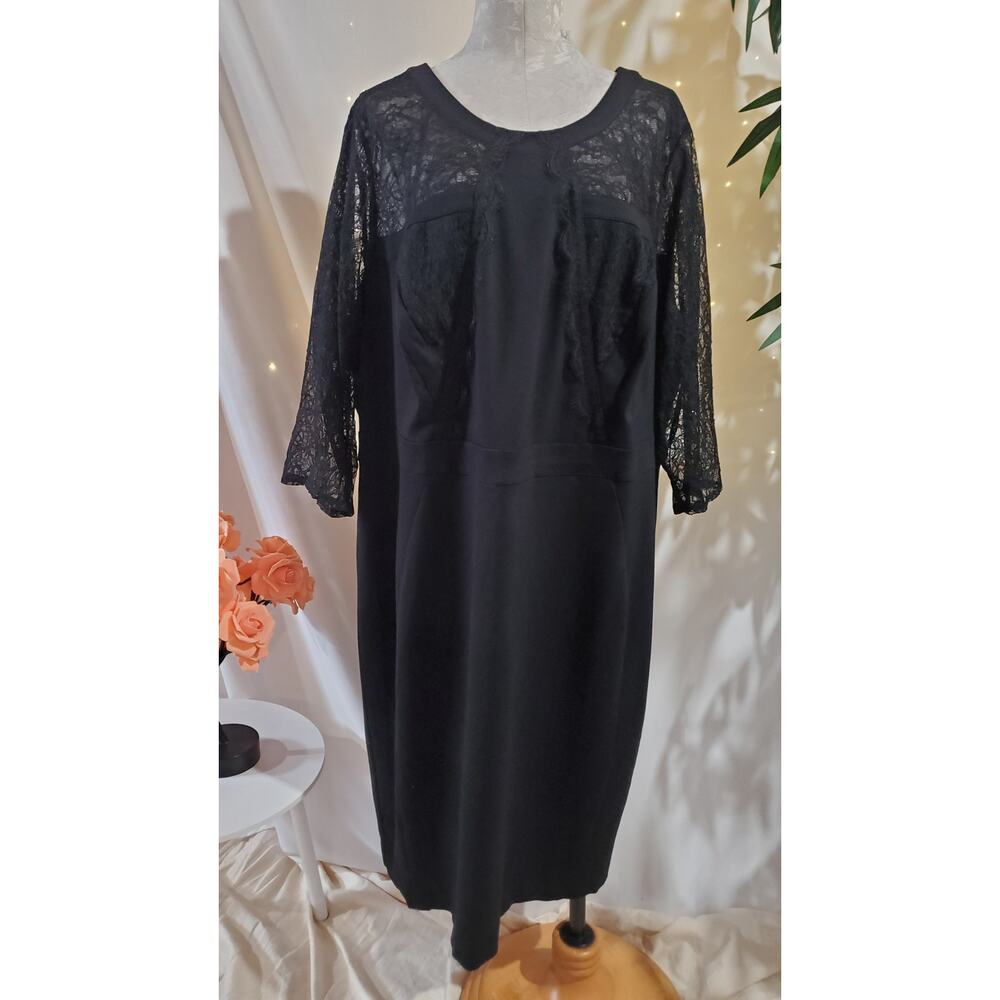 Lane Bryant Lace Sheer 3/4 Sleeve Sheath Dress Plus Size 26 Black LBD Wedding - Picture 4 of 13